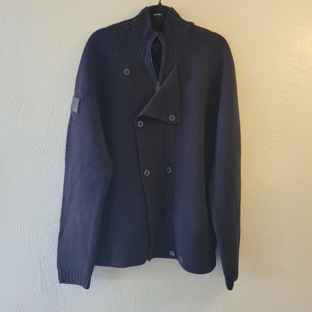 Rocawear Black Mns Sz XL Full Zip Double Row Buttons Sweater With Logo Slv & Bac